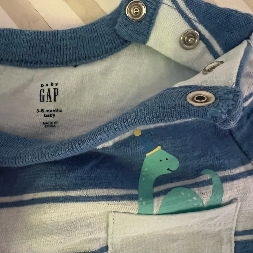GAP Baby Dino Blue Striped Onesie Tee, 3-6mo